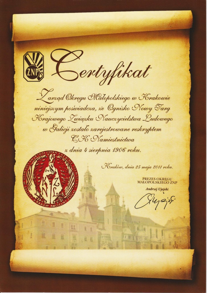 Certyfikat Ognisko Nowy Targ